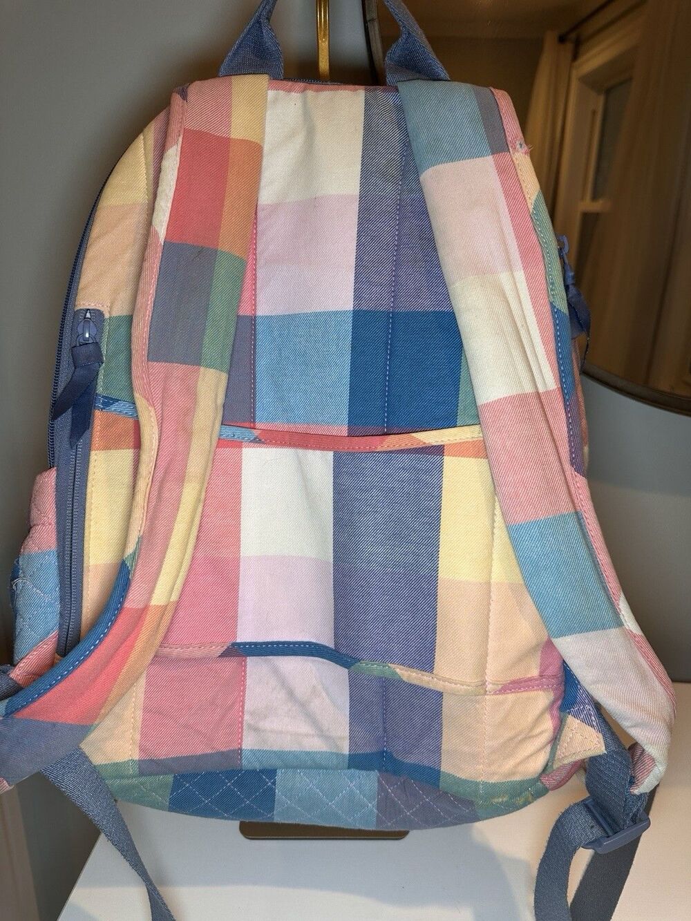 Vera Bradley Pastel Plaid Quilted Backpack - Blue, Pink, Green, Yellow - Picture 12 of 16